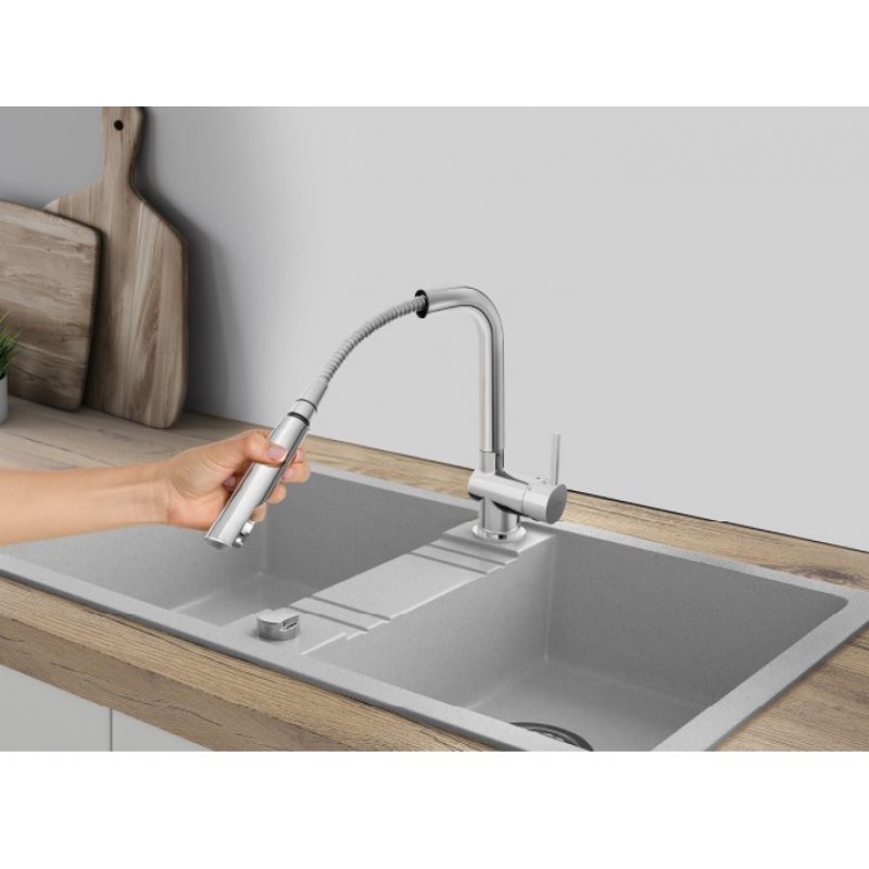 FERRO TOLEDO  bateria zlewozmywakowa z wyciąganą wylewka stojąca chrom kod: BTD4PO 