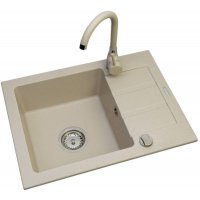 Onnline Zlew granitowy z ociekaczem 76x44cm, jednokomorowy 34x36cm + bateria Bello, beż  Kod: 070 004 801B