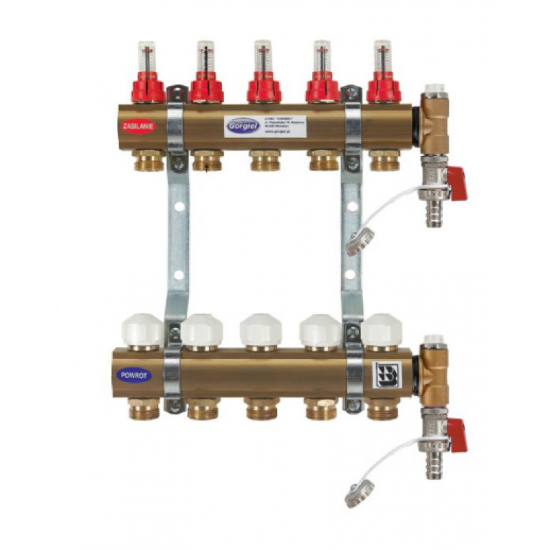 GORGIEL Rozdzielacz mosiężny z przepływomierzami, wkładkami zaworów termostatycznych i trójnikiem, 8-obiegowy R PT ZS 08 Kod 1041123408