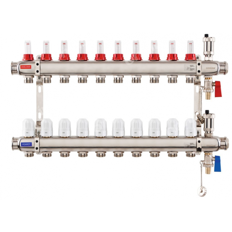 Onnline INOX Rozdzielacz ze stali nierdzewnej uzbrojony, 10 obiegów, typ K5 Kod 6081080