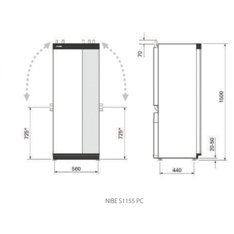 NIBE S1155-6 PC EM Pompa ciepła, gruntowa z wbudowanym licznikiem energii cieplnej, o modulowanej mocy grzewczej 1,5-6kW, z zintegrowaną funkcją chłodzenia pasywnego, typu solanka/ woda Kod 065450   