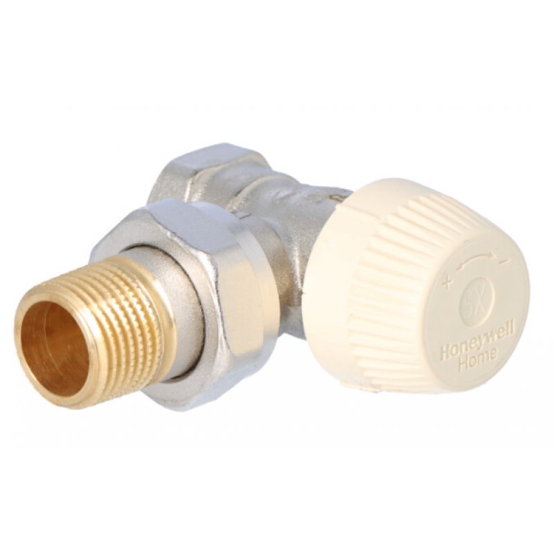 Honeywell V2020 Zawór termostatyczny, kątowy, wkładka SX, 1/2", gwint wewnętrzny, złączka do grzejnika z uszczelnieniem metal-metal, korpus standard Kod V2020ESX15