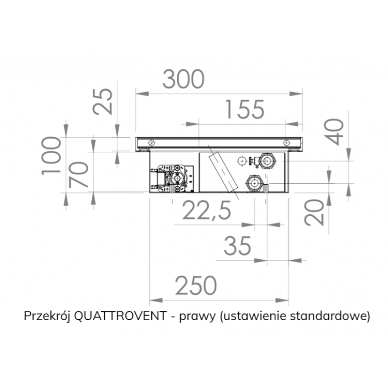 Regulus QUATTROVENT 100/250/300/2750 grzejnik kanałowy L-2750 z wentylatorem 230 V miedziano-aluminiowy kod CVQV10275230 