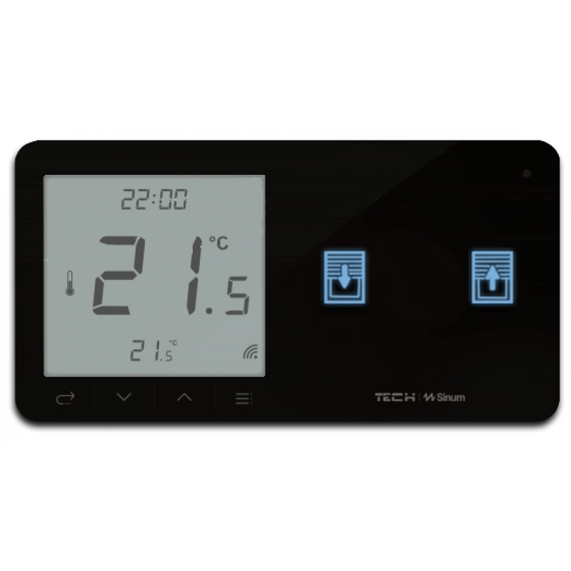 Tech Sinum WZR-02P dwupolowy dotykowy szklany włącznik rolet z regulatorem temperatury bezprzewodowy czarny kod WG.23.0074