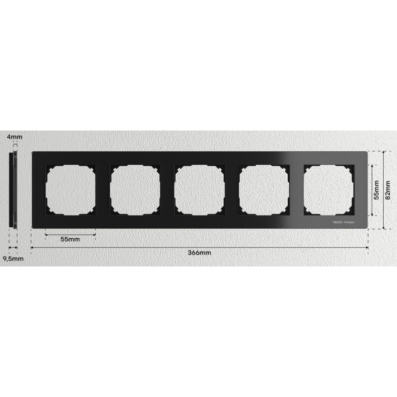 TECH FG-05mm, kolor czarny-wydłużony czas realizacji  ramka szklana, pięciokrotna , wymiar wewnętrzny otworu  5 x 55x55 kod WG.23.0191 
