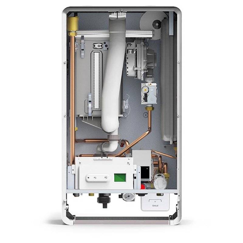 UNICAL KON1 C28 Kocioł kondensacyjny dwufunkcyjny o mocy 4,7 - 28,9kW front biały z regulatorem TECH WiFi OT kod 101520 